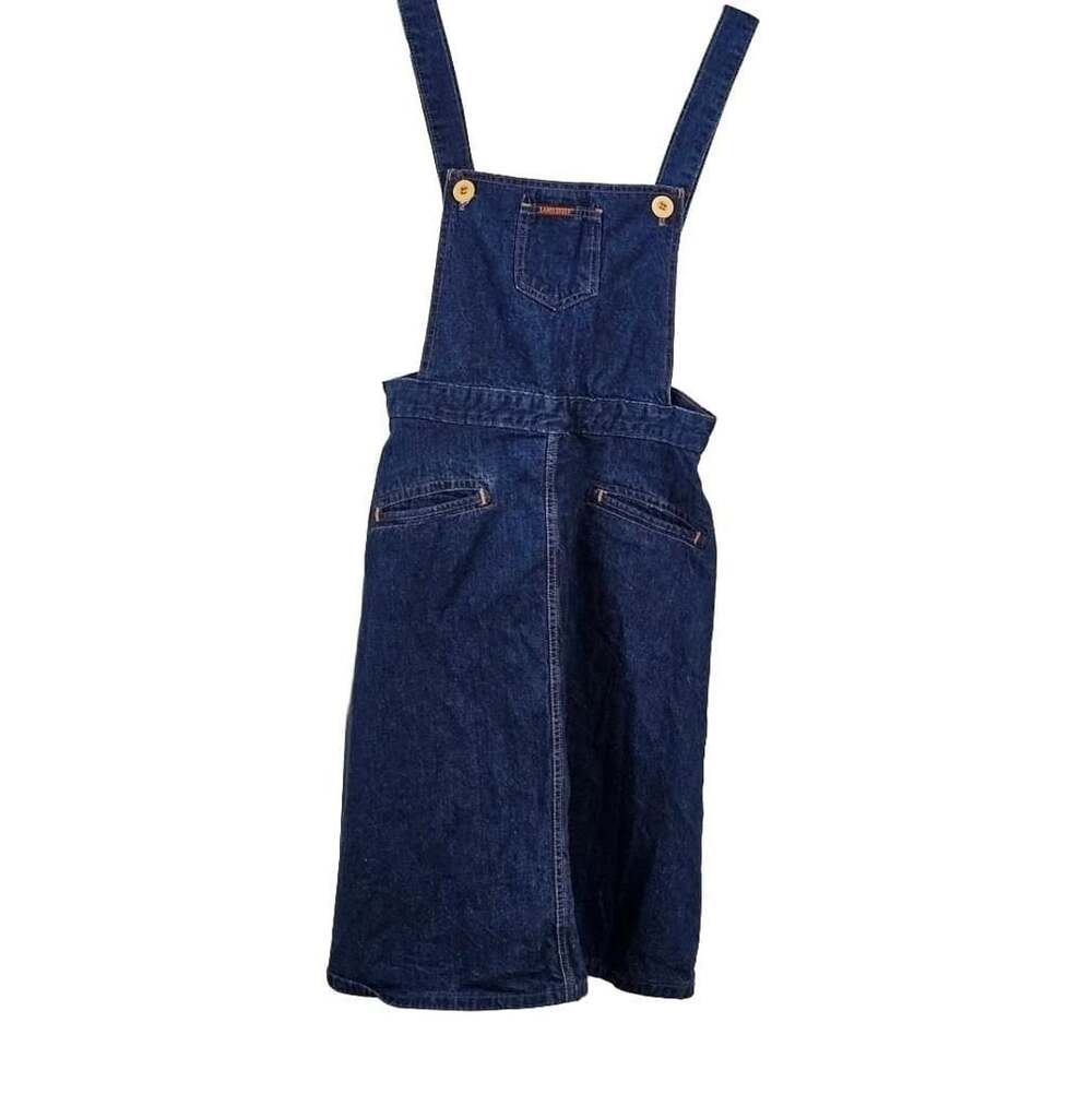 Vintage Landlubber Denim Overall Dress Size 13 Dark Wash 70s Boho Pinafore